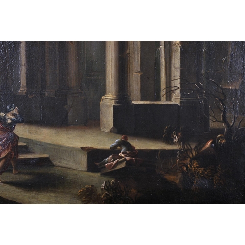 16 - Circle of Viviano Codazzi (1604-1670) Italian. Figures outside a Classical Temple, Oil on Canvas, in... 