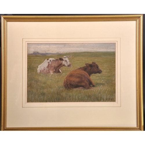 174 - John Robert Keitley Duff (1862-1938) British. Cows in a Landscape, Pastel, 8.5” x 13.5” (21.5 x 34.2... 