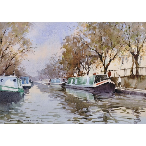 190 - Alan Simpson (1941-2007) British. “Little Venice”, a Canal Scene with Moored Barges, Watercolour, Si... 