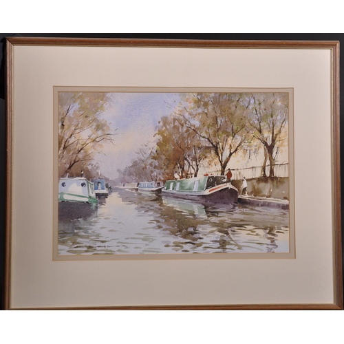 190 - Alan Simpson (1941-2007) British. “Little Venice”, a Canal Scene with Moored Barges, Watercolour, Si... 