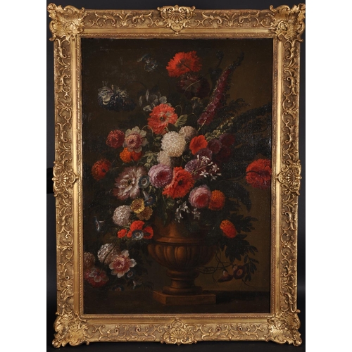 20 - Early 18th Century Italian School. Still Life of Flowers in an Urn, Oil on Canvas, 41.5” x 29” (105.... 