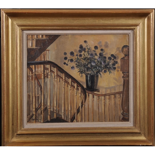 208 - Cavendish Morton (1911-2015) British. Study of a Staircase, with a Vase of Flowers, Oil on Canvas, S... 