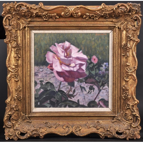 216 - Christopher Sanders (1905-1991) British. “Pink Rose”, Oil on Canvas, Signed, and Inscribed on a labe... 