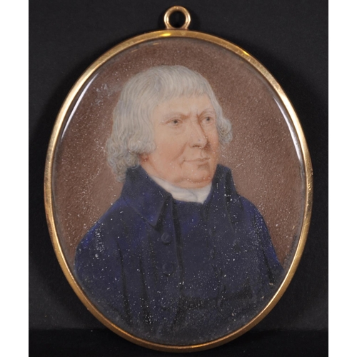 22 - Henry Bone (1755-1834) British. Portrait of a Gentleman wearing a Blue Coat, Miniature, Signed, Oval... 