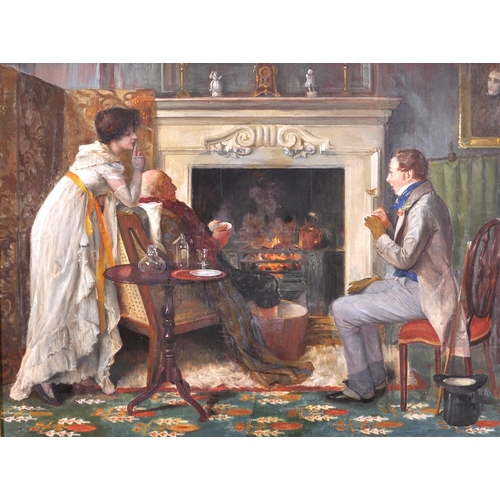 226 - Fred Ward (19th – 20th Century) British. Figures by the Fireside, Oil on Canvas, Signed, 18” x 24” (... 