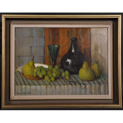 235 - Mary Remington (1910-2003) British. “Green Grapes and Pears”, Still Life of Fruit, a Glass and a Jar... 