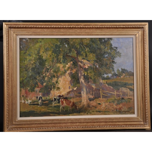 238 - Alfred Robert Hayward (1875-1971) British. ‘Wiltshire Farm’, with Cattle and Geese, Oil on Canvas, S... 