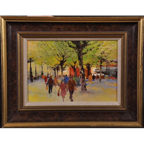 241 - Gordon Hereward Hales (1916-1997) British. “The Southbank”, with Figures, Oil on Board, Signed, and ... 