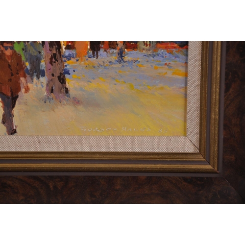 241 - Gordon Hereward Hales (1916-1997) British. “The Southbank”, with Figures, Oil on Board, Signed, and ... 