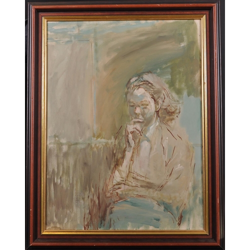 253 - Thomas Rathmell (1912-1990) British. ‘Thoughtful Girl’, Oil on Canvas, 24” x 18” (61 x 45.7cm). Prov... 