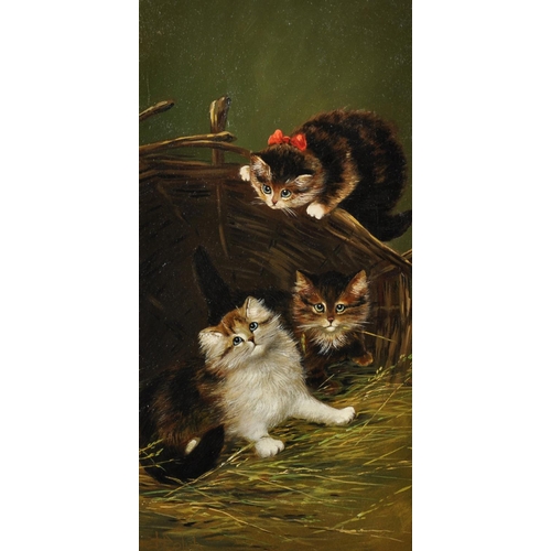 260 - John Henry Dolph (1835-1903) American. 'Kittens at Play', with a Wicker Basket, Oil on Board, Signed... 