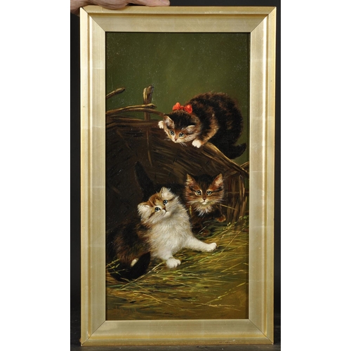 260 - John Henry Dolph (1835-1903) American. 'Kittens at Play', with a Wicker Basket, Oil on Board, Signed... 