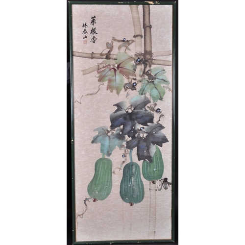 279 - 20th Century Japanese School. A Study of Hanging Fruit, Watercolour, Signed with Motif, 45.25” x 19.... 