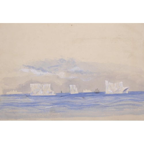 281 - 19th Century English School. An Arctic Seascape with Icebergs and a Three Masted Boat in the distanc... 