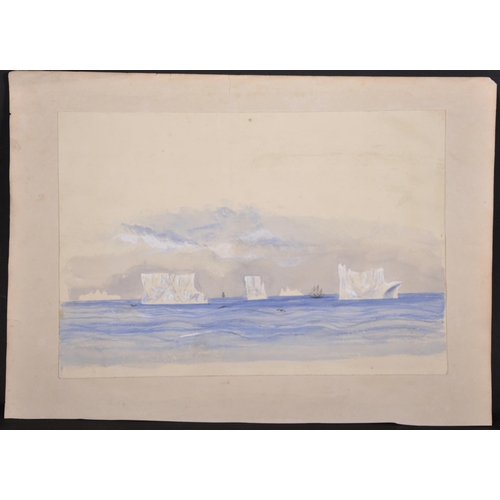 281 - 19th Century English School. An Arctic Seascape with Icebergs and a Three Masted Boat in the distanc... 