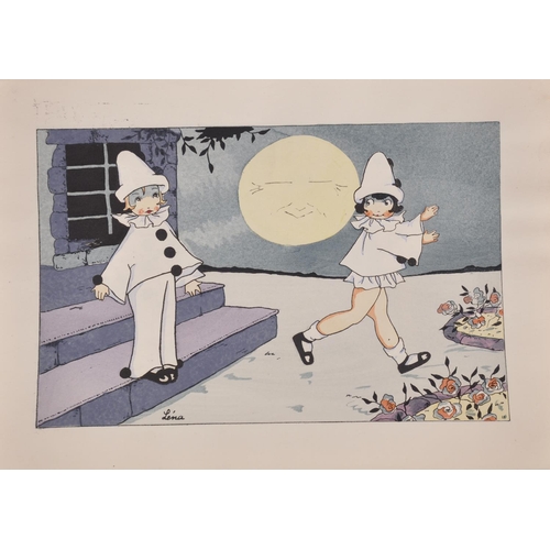 293 - Lena (20th Century) French. Pierrot and Pierrette, Print, Unframed, 6.25” x 9.5” (16 x 24cm) and twe... 