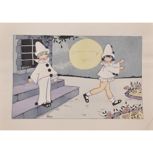 293 - Lena (20th Century) French. Pierrot and Pierrette, Print, Unframed, 6.25” x 9.5” (16 x 24cm) and twe... 