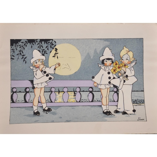 293 - Lena (20th Century) French. Pierrot and Pierrette, Print, Unframed, 6.25” x 9.5” (16 x 24cm) and twe... 