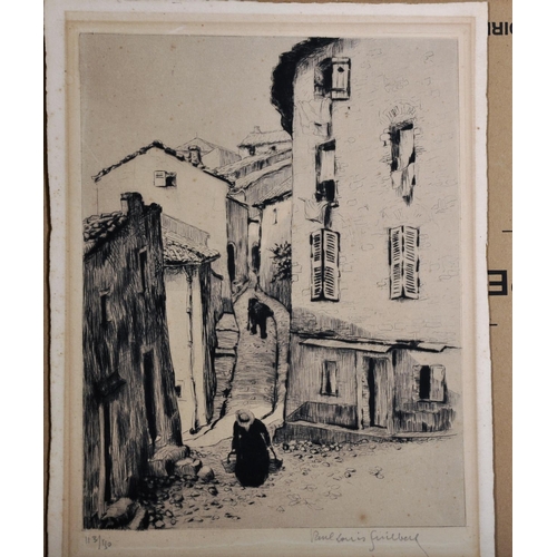 294 - Paul Louis Guilbert (1886-?) French 
Figures in Narrow Streets Etching Signed and Numbered 113/150 i... 