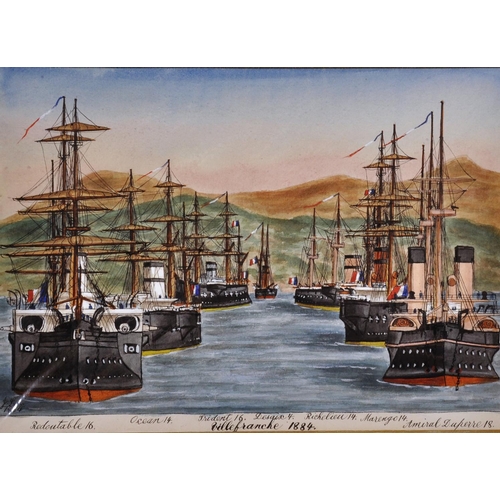 303 - J…S…M… (19th Century) European. “Ville Franche, 1883”, with Moored Boats, Watercolour, Signed, Inscr... 