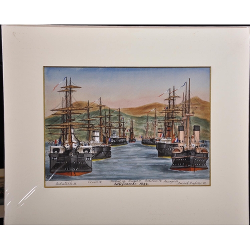 303 - J…S…M… (19th Century) European. “Ville Franche, 1883”, with Moored Boats, Watercolour, Signed, Inscr... 