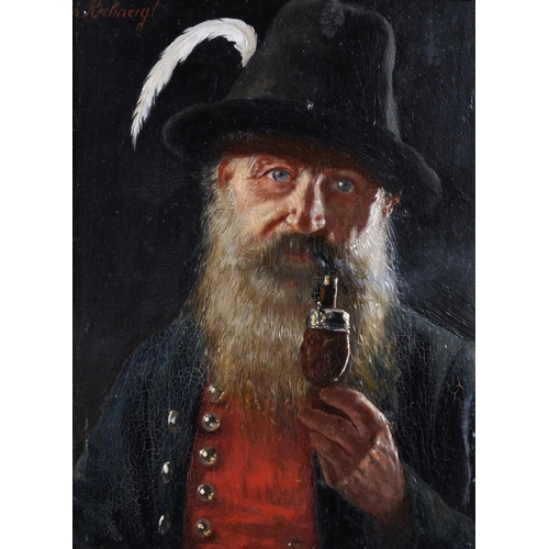 312 - Theodor Recknagel (1865-1945) German. Portrait of a Tyrolean Man with a Pipe, Oil on Panel, Signed, ... 