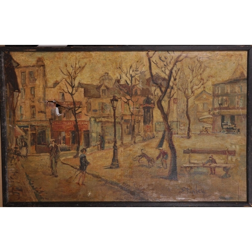 328 - Stanley (20th Century) European. A Street Scene with Figures, Oil on Canvas, Signed, 37.5” x 58” (95... 