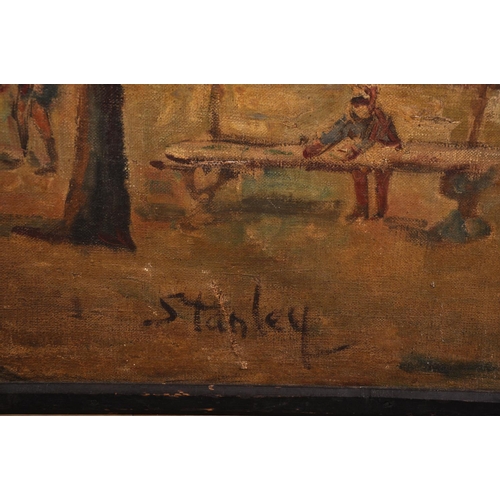 328 - Stanley (20th Century) European. A Street Scene with Figures, Oil on Canvas, Signed, 37.5” x 58” (95... 