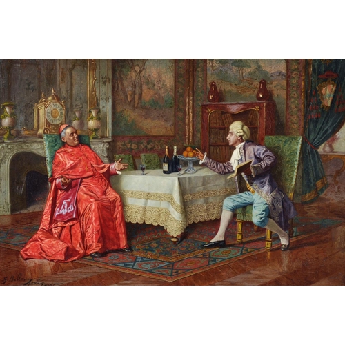 334 - Giuseppe Ballesio (19th - 20th Century) Italian. An Interior Scene, with a Cardinal in Conversation ... 