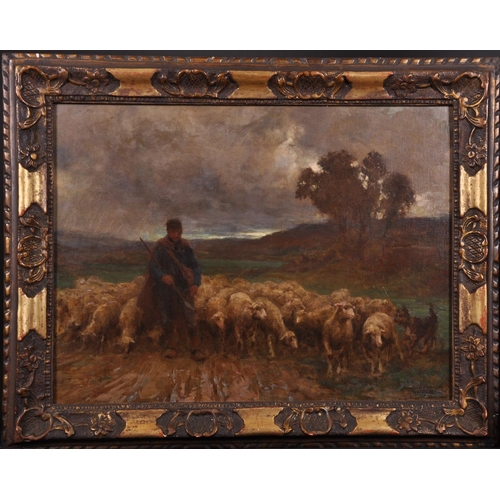 336 - Theophile Louis Deyrolle (1844-1923) French. A Shepherd and Flock with a Dog by the Side, Oil on Can... 