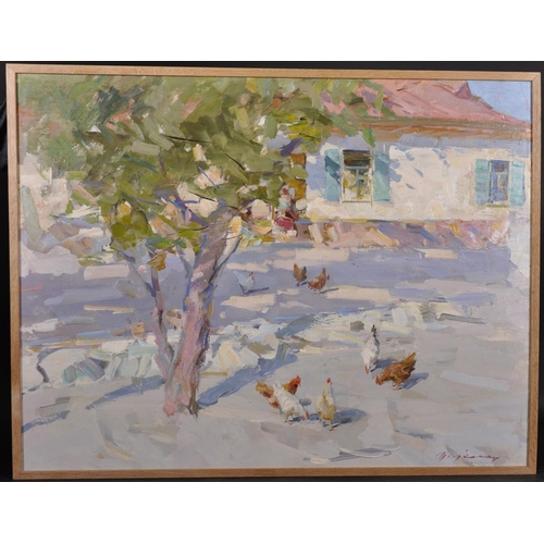 350 - Feodor Zakharovich Zakharov (1919-1994) Russian “Morning Light” Oil on Canvas Signed in Cyrillic, an... 