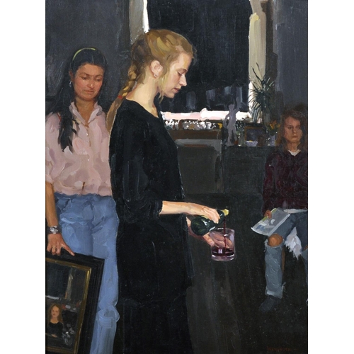 356 - Robert Wraith (1952-    ) British. “Six O’Clock’, A Lady Pouring a Glass of Wine, Oil on Panel, Sign... 