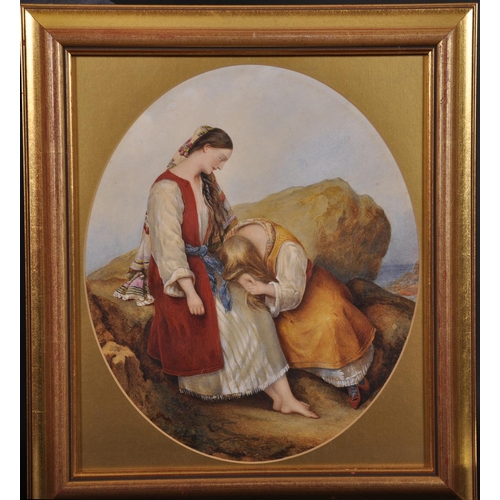 60 - 19th Century English School. ‘The Sisters of Greece’, Watercolour, Oval, 13” x 11” (33 x 28cm)