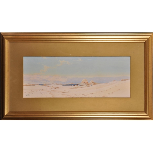 62 - Augustus Osborne Lamplough (1877-1930) British. A Desert Scene with an Oasis in the distance, Waterc... 