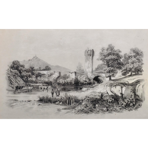 65 - 19th Century English School. A Bridge in the Campagna, Crayon, 11.25” x 17.75” (28.5 x 44.5cm)