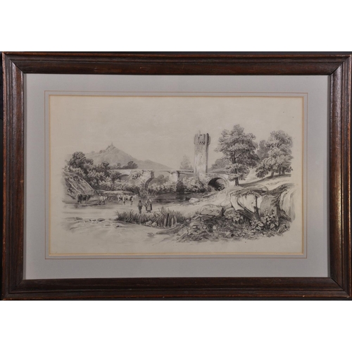 65 - 19th Century English School. A Bridge in the Campagna, Crayon, 11.25” x 17.75” (28.5 x 44.5cm)