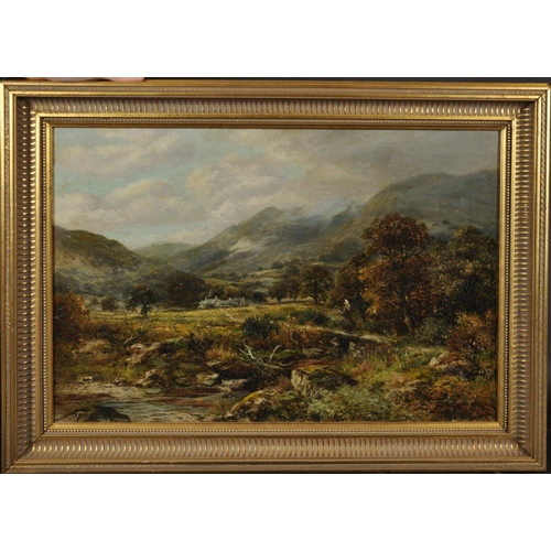 72 - Robert John Hammond (act.1879-1911) British. A Mountainous River Landscape, with a Figure on a Bridg... 