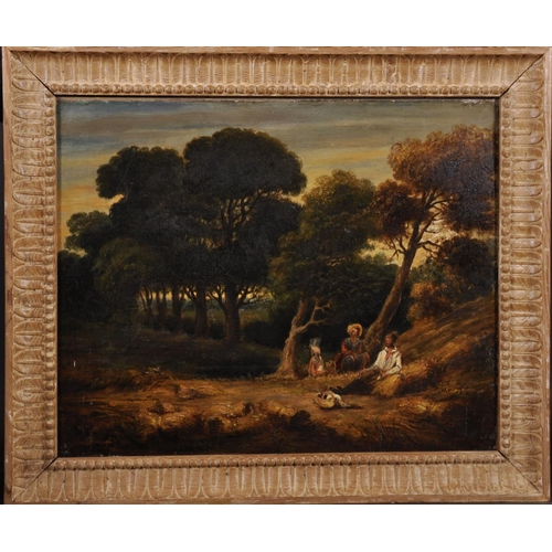 76 - Circle of John Linnell (1792-1882) British. Figures at Rest in a Wooded Landscape, Oil on Canvas, 14... 