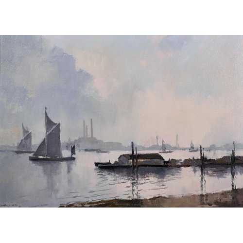 96 - Charles Smith (1913-2003) British. “Morning Gravesend”, with Boats, Oil on Canvas, Signed and Dated ... 