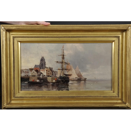 116 - Ferdinand Boheur (1817-1887) French.
Boats in a Continental Harbour,
Oil on Panel, Signed,
8.5