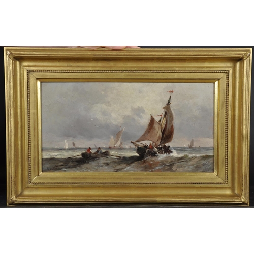 116 - Ferdinand Boheur (1817-1887) French.
Boats in a Continental Harbour,
Oil on Panel, Signed,
8.5