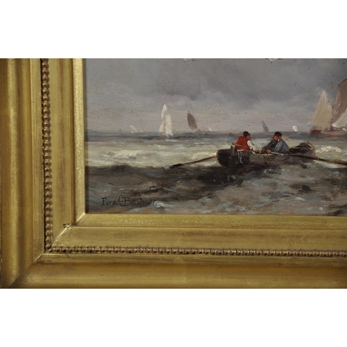 116 - Ferdinand Boheur (1817-1887) French.
Boats in a Continental Harbour,
Oil on Panel, Signed,
8.5