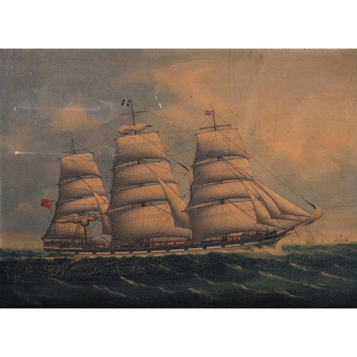 122 - 19th Century English School. “Salamanca”, a Three Masted Ship in Chinese Waters, Oil on Canvas, Insc... 