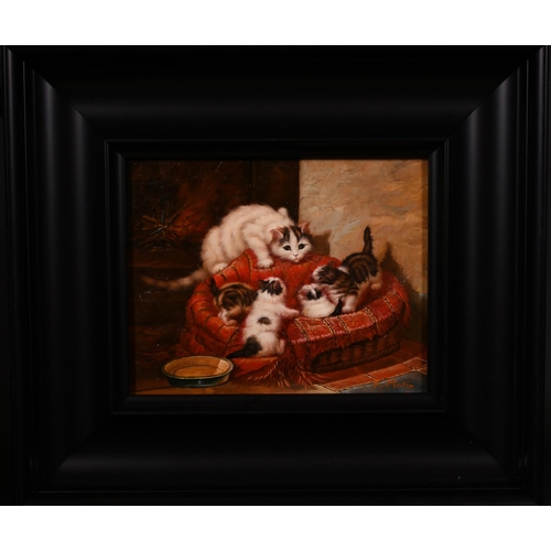 105 - P… Martin (20th Century) Continental. Kittens at Play in a Basket, Oil on Panel, Signed, 7.75” x 10”... 