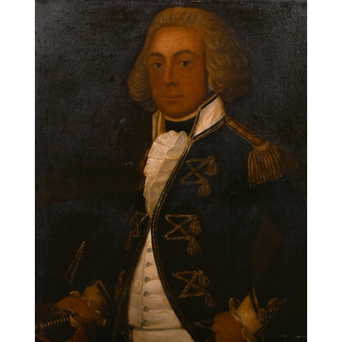 11 - Late 18th Century English School. A Portrait of Captain Sainsbury in Uniform, Oil on Canvas, Unframe... 