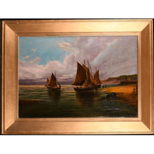 110 - 19th Century English School. A Coastal Scene with Beached Boats, Oil on Canvas, Indistinctly Signed,... 