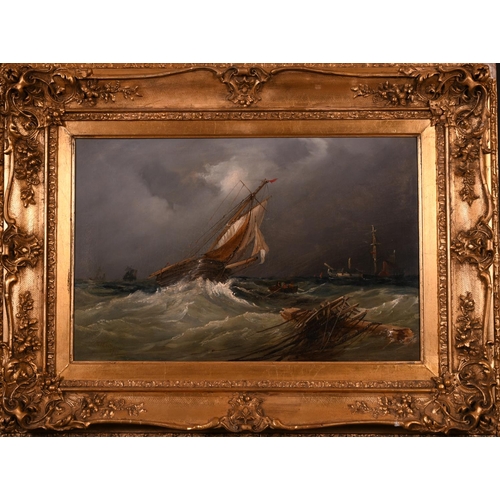 111 - William John Leathem (1815-1857) British. Shipping in Choppy Waters, Oil on Canvas, Signed, 12” x 18... 