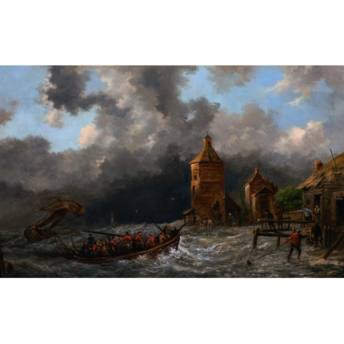 115 - Manner of Pieter Christian Dommerson (act.1865-1913) Dutch. Shipping in Choppy Waters by the Shore, ... 