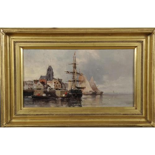 116 - Ferdinand Boheur (1817-1887) French.
Boats in a Continental Harbour,
Oil on Panel, Signed,
8.5