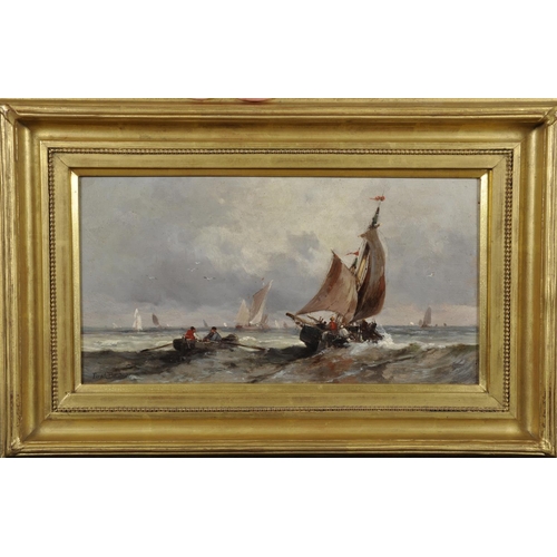 116 - Ferdinand Boheur (1817-1887) French.
Boats in a Continental Harbour,
Oil on Panel, Signed,
8.5